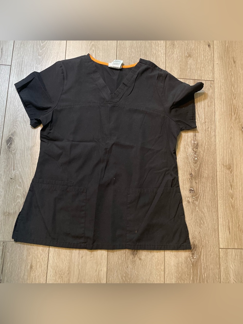 Scrub Star Black V-Neck Medical Scrub Top Orange Trim Accent Size Small